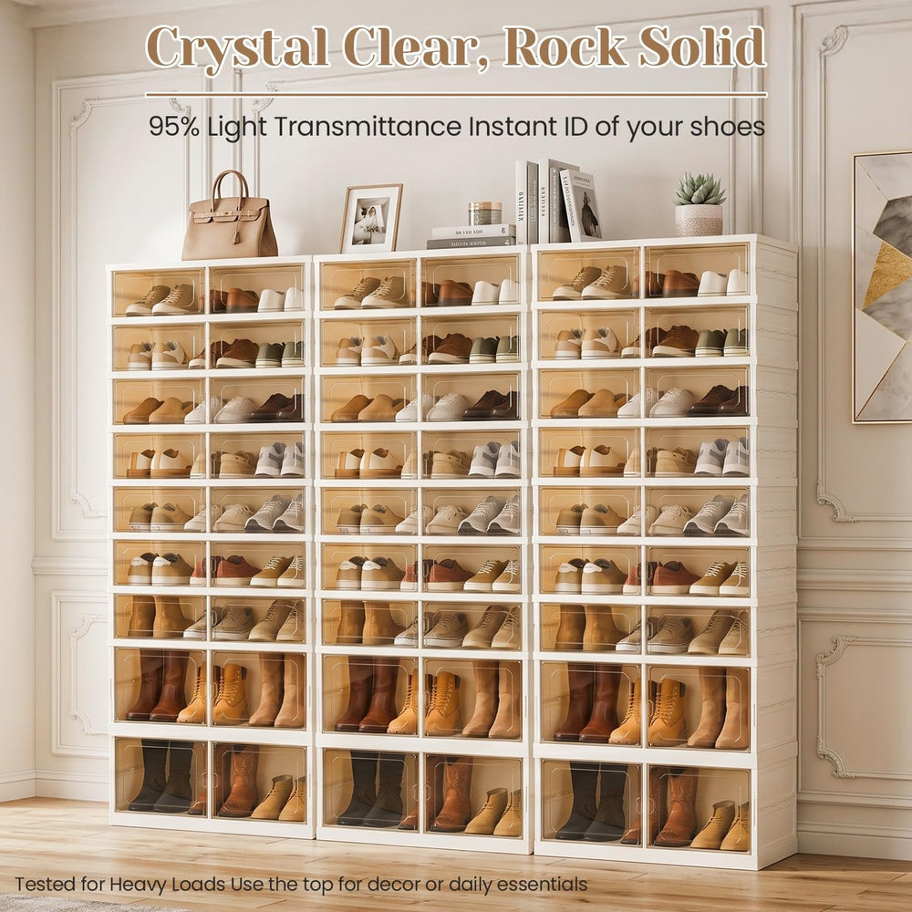 Foldable Shoe Rack, 9-Tier Shoe Storage Cabinet with Clear Doors for Closet