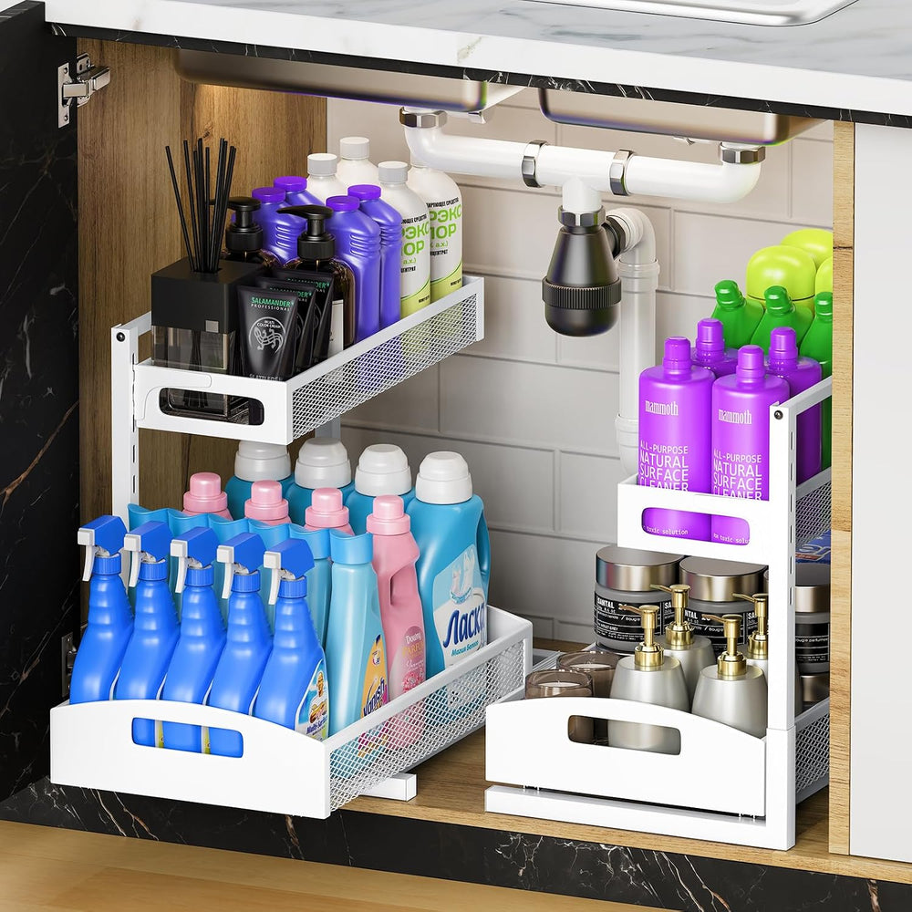 Petiza Metal Under Sink Organizer, Pull Out Cabinet Organizer Rack with Silk-...