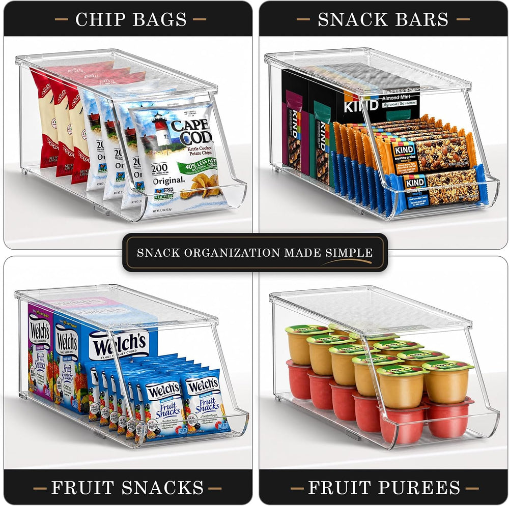 Sorbus Snack Organizer for Pantry, Clear Stackable Chip Bins (4 Pack)