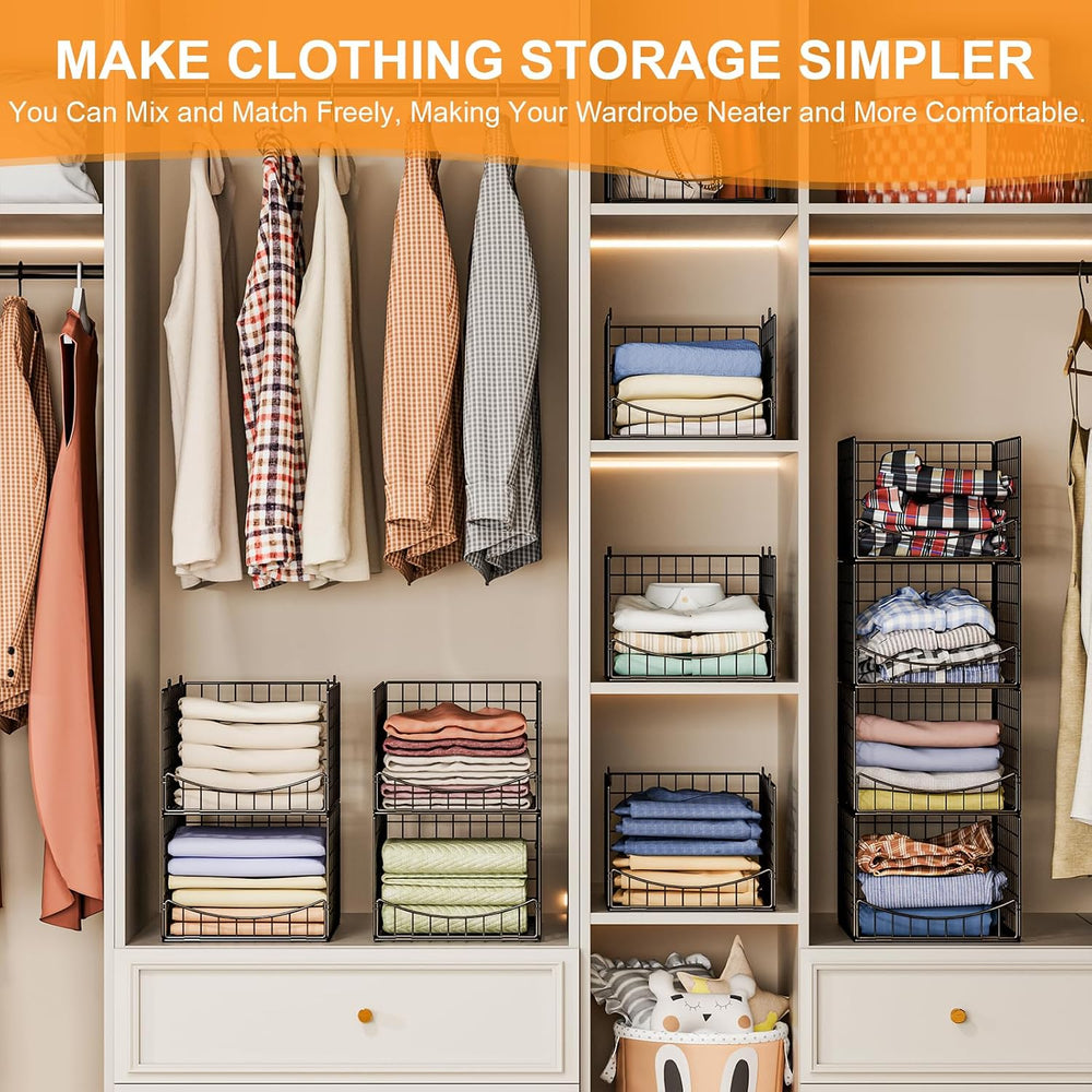 Hongtamoya 4-Tier Stackable Closet Organizers and Storage Shelves, Clothes St...