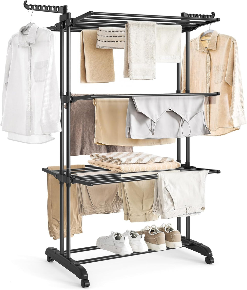 SONGMICS 4-Tier Clothes Drying Rack, Foldable, Rolling, 66.6-Inch Tall