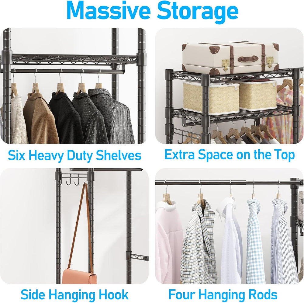 Homdox Heavy Duty Garment Rack with Extendable Hanging Rods, Adjustable Metal...