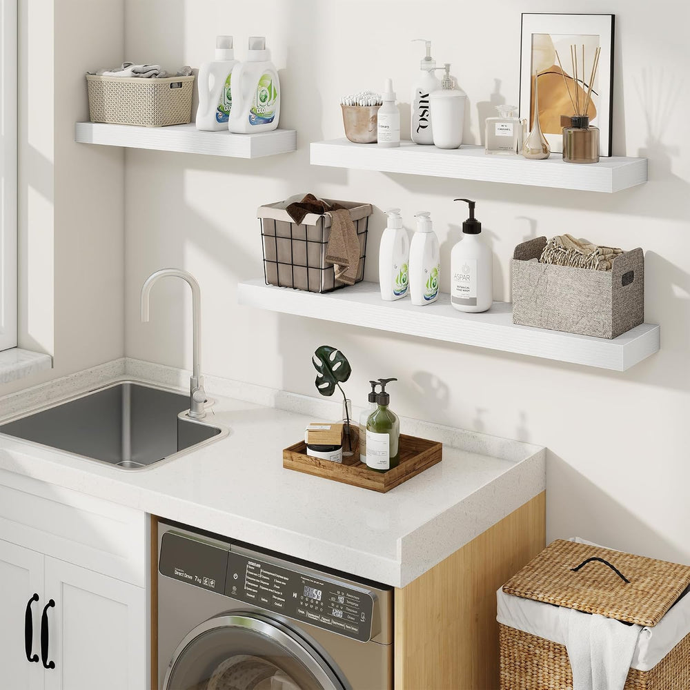 Floating Shelves for Wall, Wall Mounted Wood Shelves, White, Set of 2, 30in