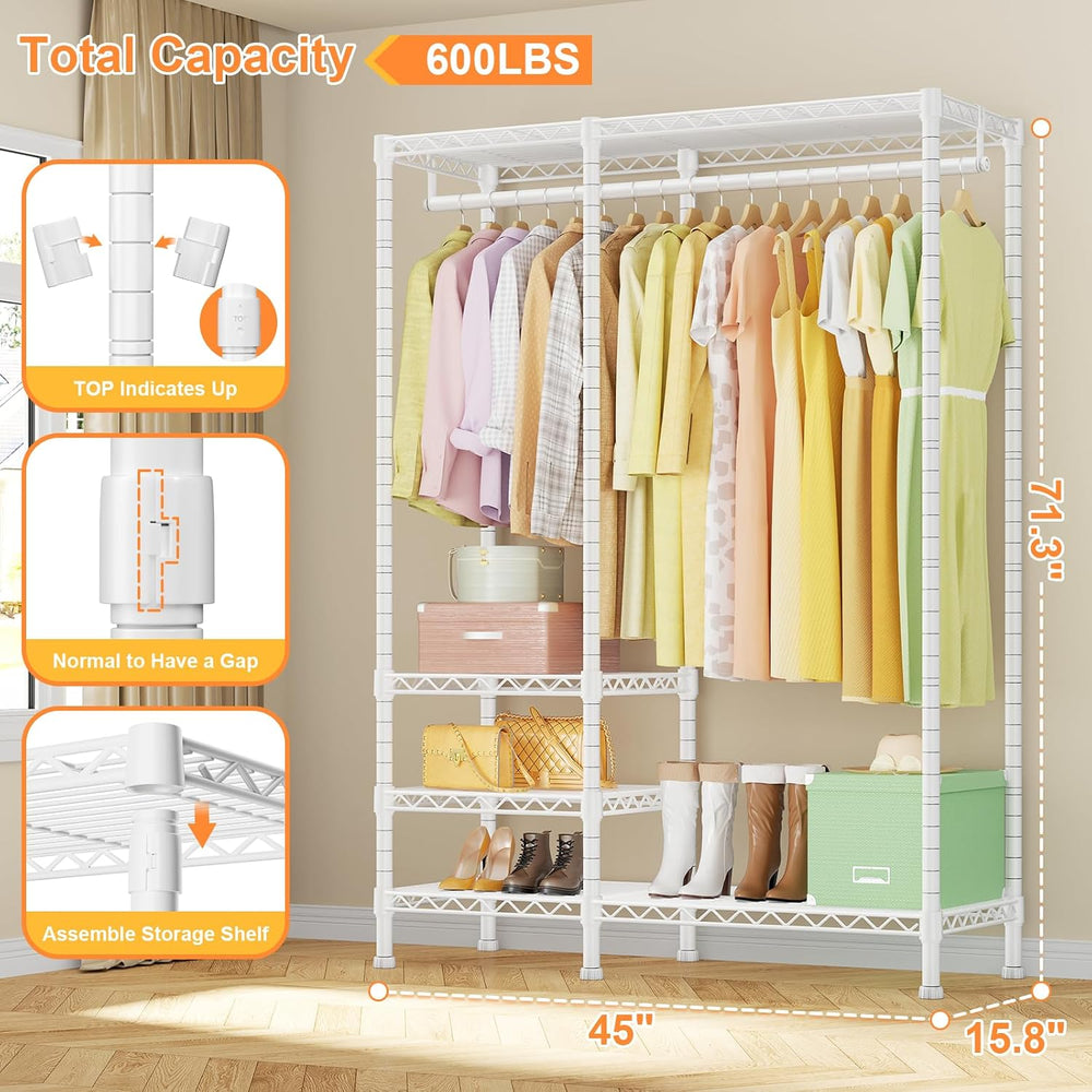 Ulif F4 Heavy Duty Clothes Rack (With Hanger Rod) Freestanding Clothing Racks...