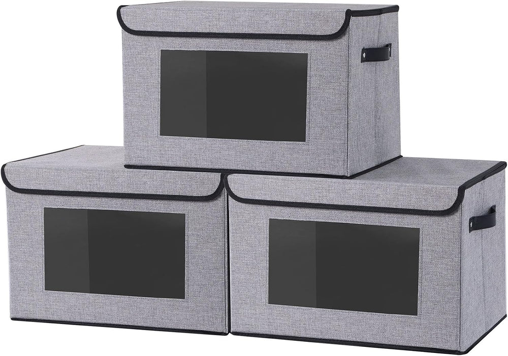 Gray Storage Baskets with Lid,Closet Bin,15x9.8x9.8in,3Pack