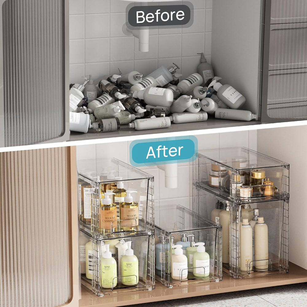 Vtopmart 3 Pack Clear Stackable Storage Drawers,Easy to Assemble Bathroom Org...