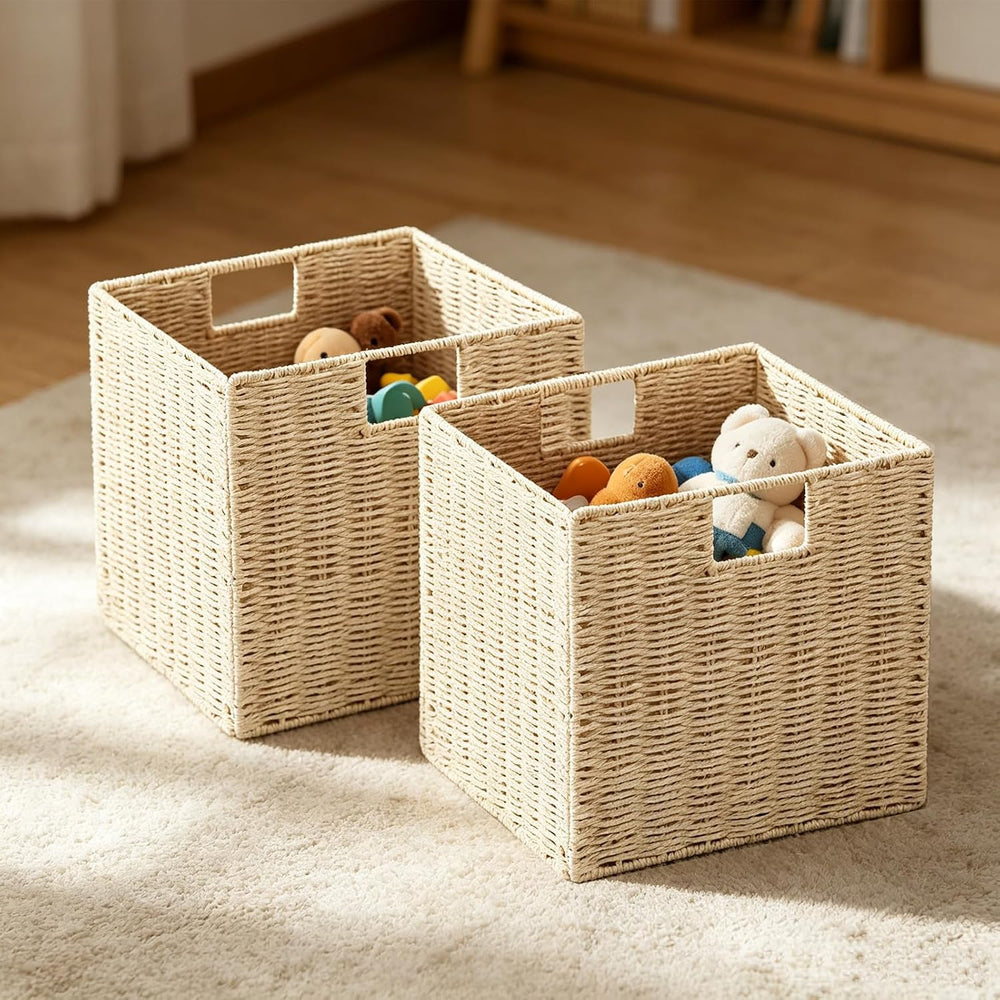 Vagusicc Wicker Storage Basket, Set of 2 Hand-Woven Paper Rope Storage Basket...