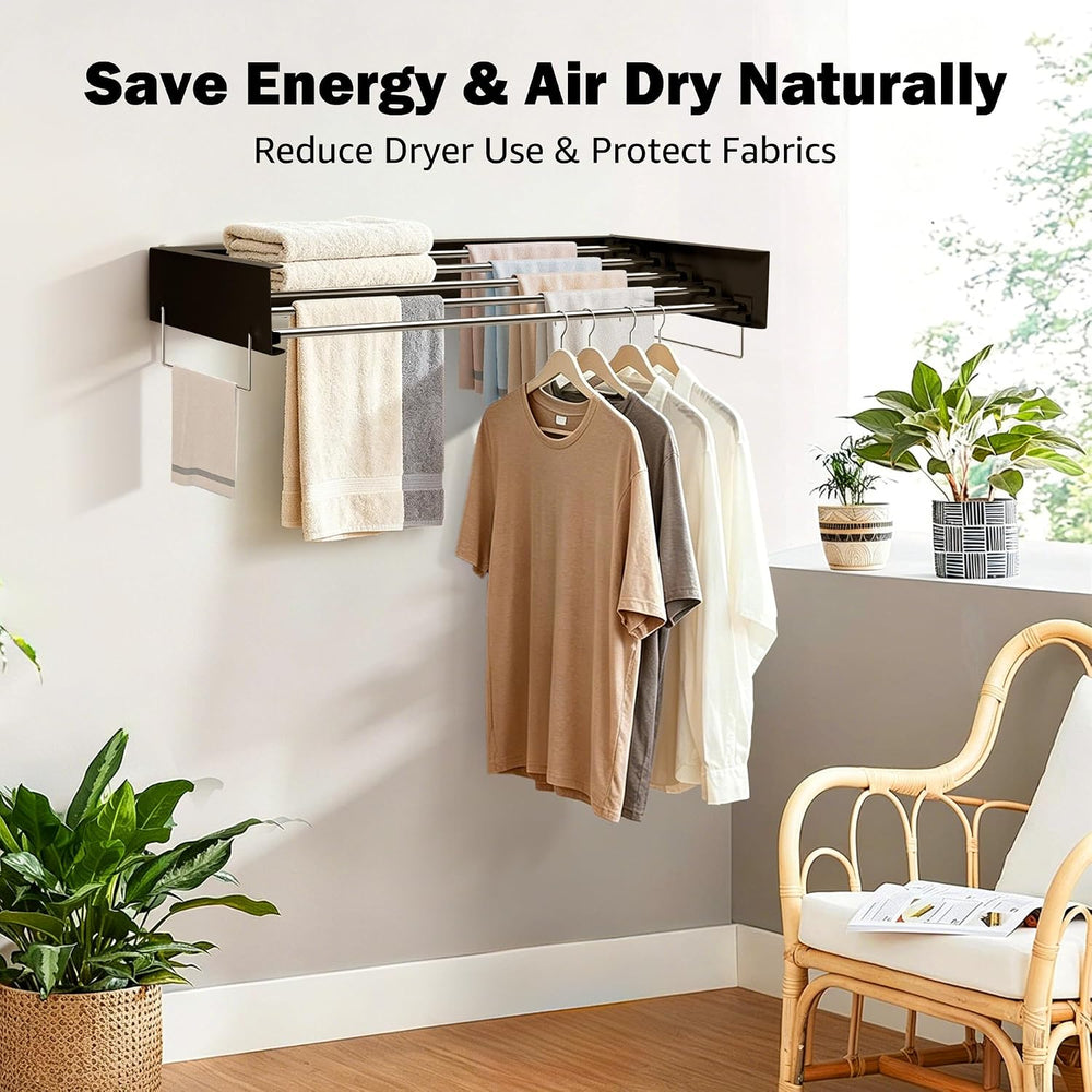 Wall Mount Drying Rack 32", 65LBS Retractable Clothes Rack, Black