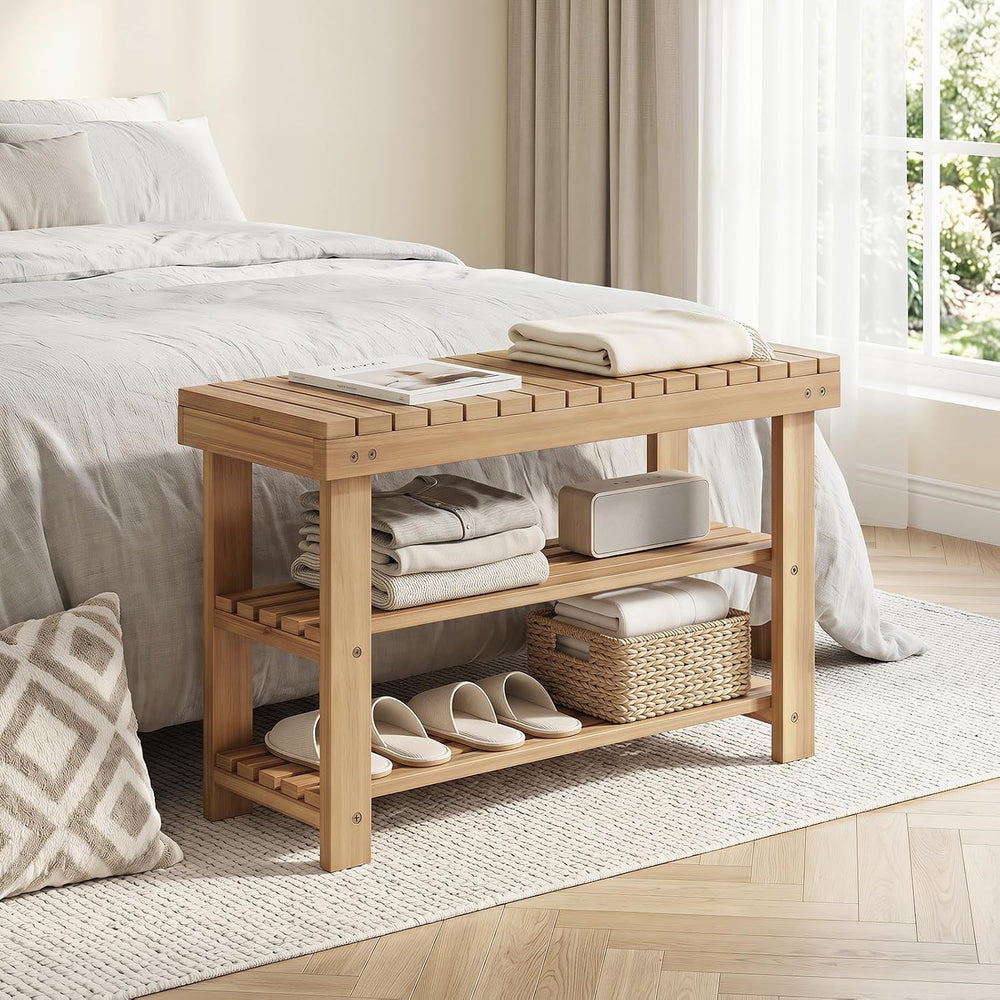 GOFLAME Wooden Shoe Rack Bench, 3-Tier Free Standing Entryway Bench Seat with...