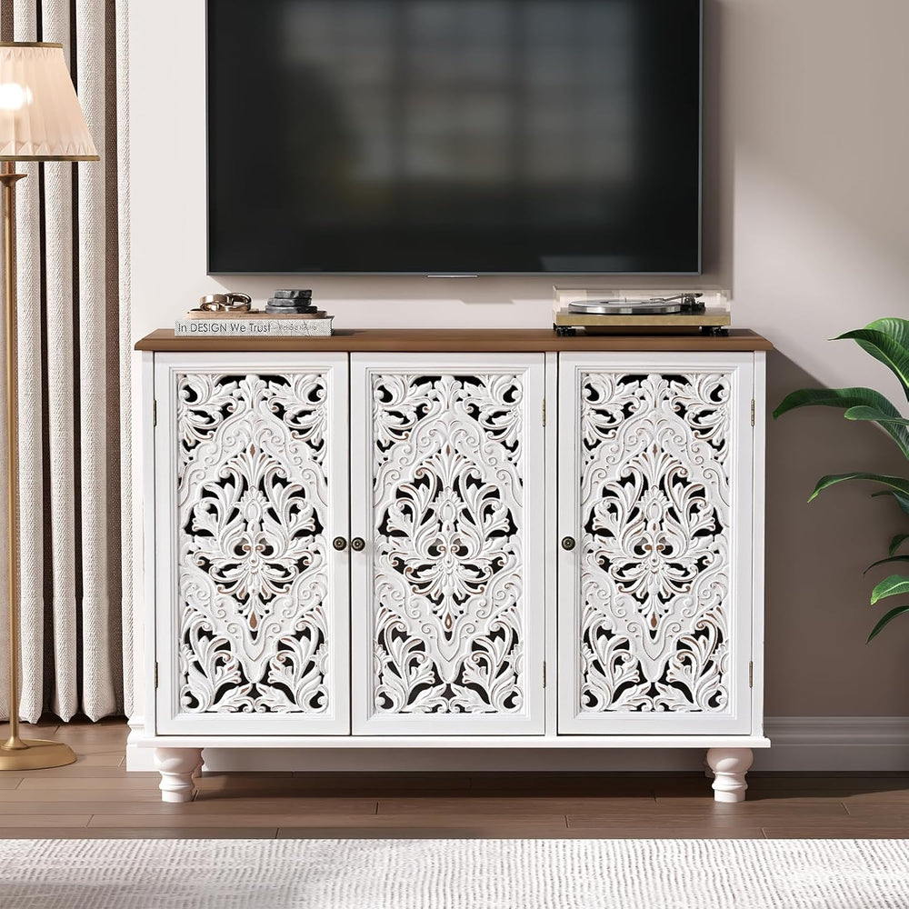 JOINICE 42.5" Accent Storage Cabinet with 3 Doors for Living Room,White