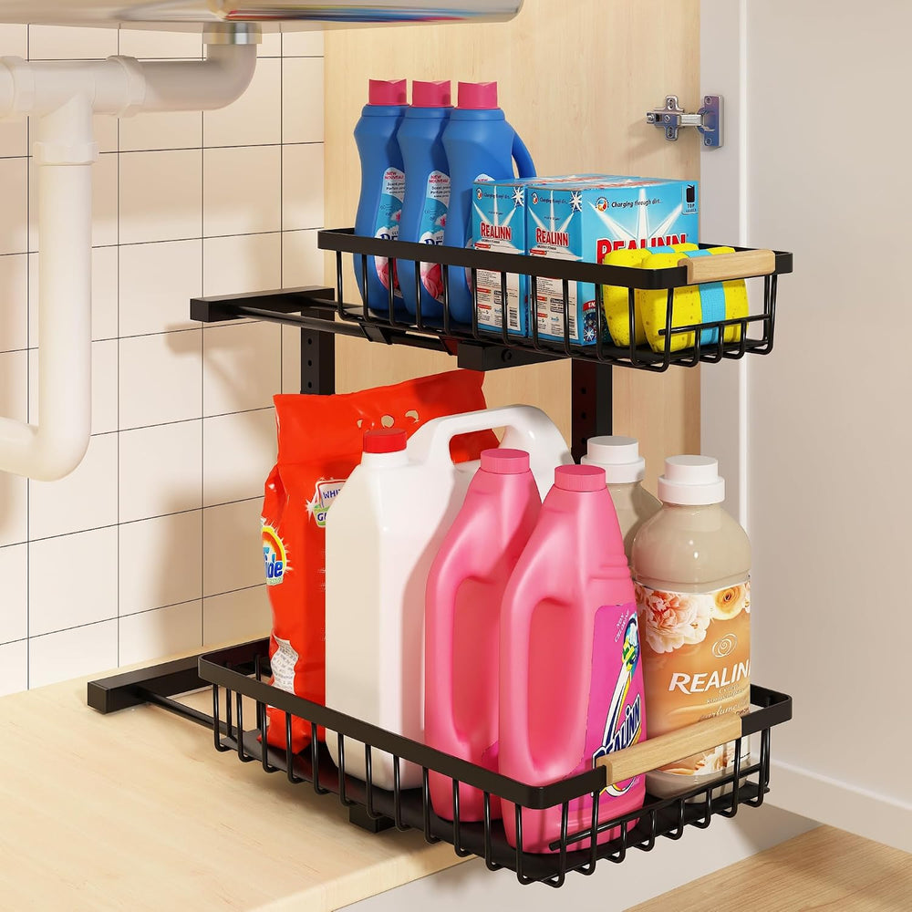 Under Sink Organizer, Adjustable 2 Tier Pull Out Kitchen Bathroom