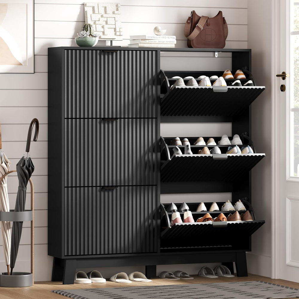HUANLEGO Shoe Cabinet Storage for Entryway with 6 Flip Drawers, Black