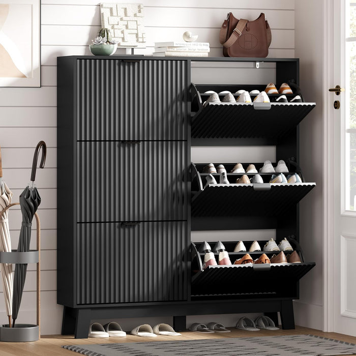 HUANLEGO Shoe Cabinet Storage for Entryway with 6 Flip Drawers, Black