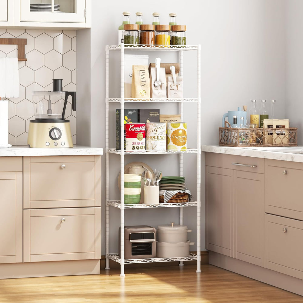 HOMEFORT 5-Shelving Unit, Adjustable Wire Shelving, Metal Wire Shelf Rack Org...