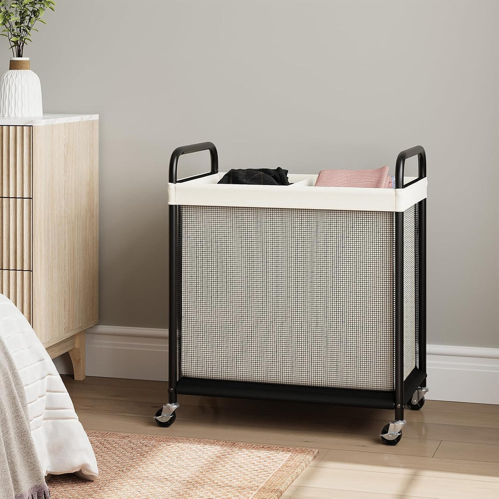 ELYKEN Laundry Hamper 2 Section, 100L Rolling Laundry Sorter with Wheels