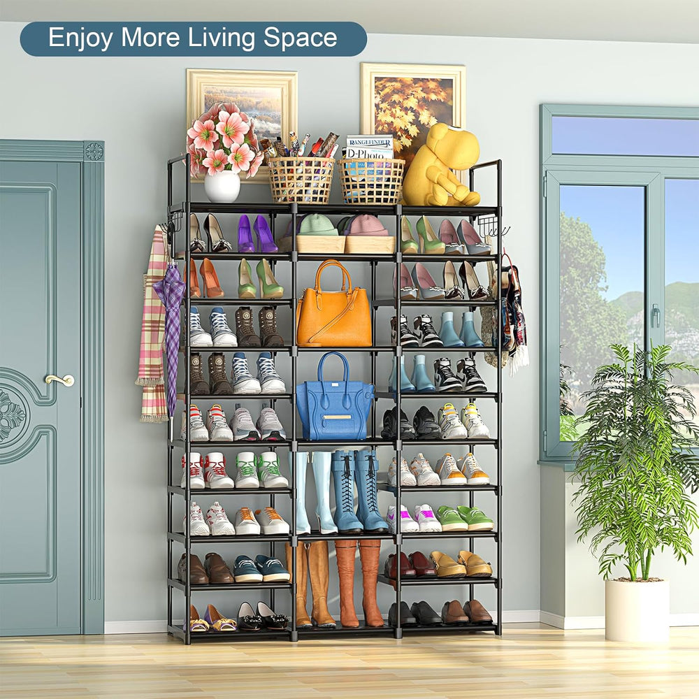 Kottwca 3 Row 10 Tier Large Shoe Rack Organizer for Closet Entryway, 60-65 Pa...