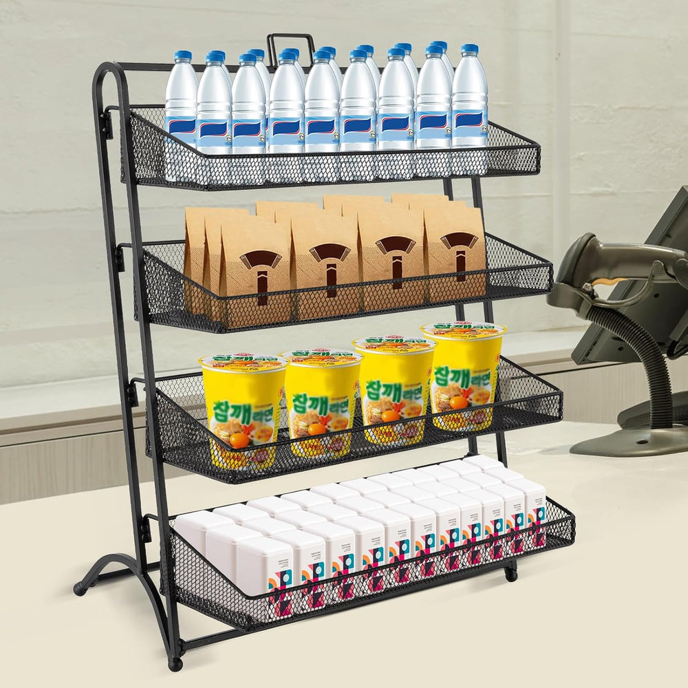 4 Tiers Retail Candy Display Rack, Counter Groceries Display Shelf Snack Stan...