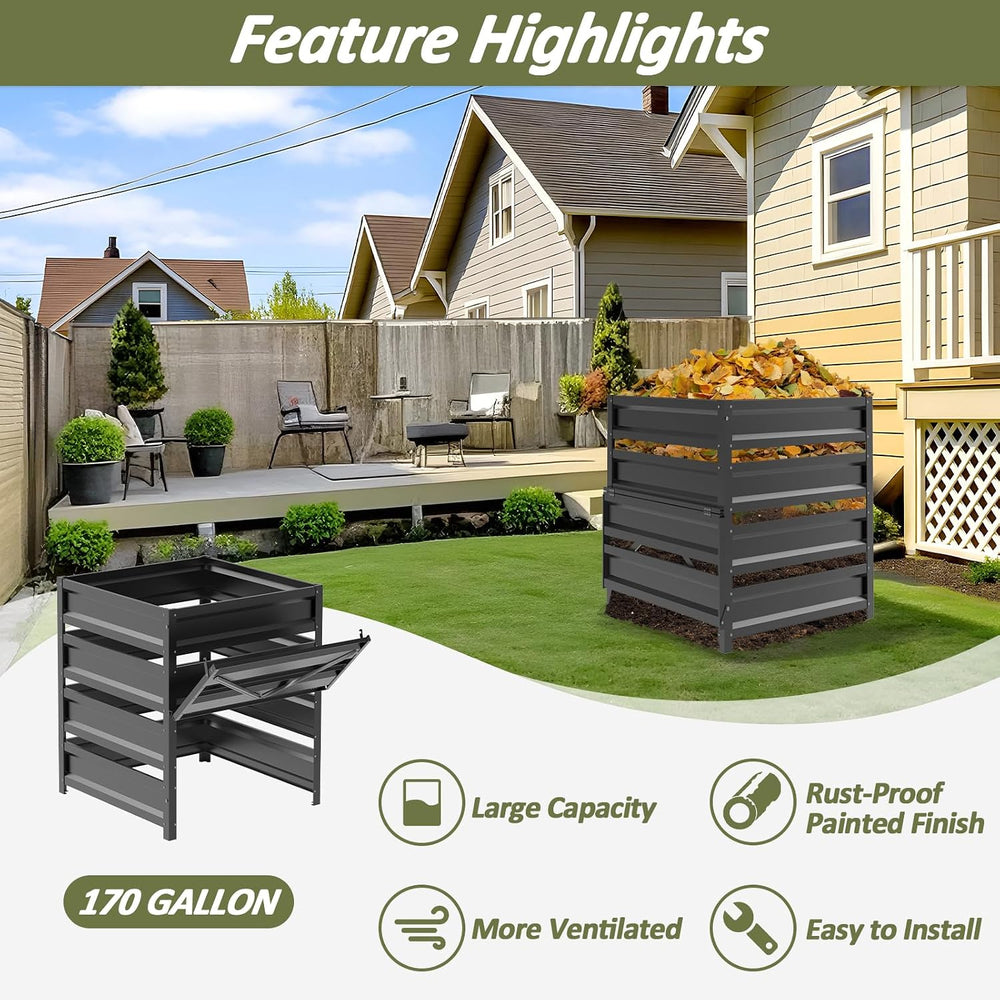 Compost Bin Outdoor -170 Gallon Composter with Rust-Proof Coating, Painted Fi...
