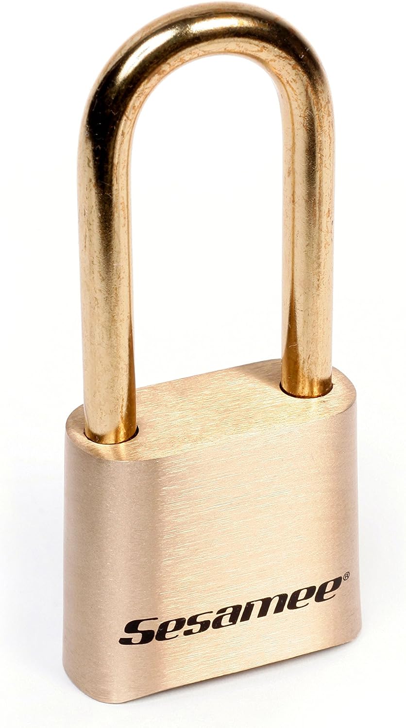 Sesamee K0437 4 Dial Bottom Resettable Combination Brass Padlock with 2-1/4-I...