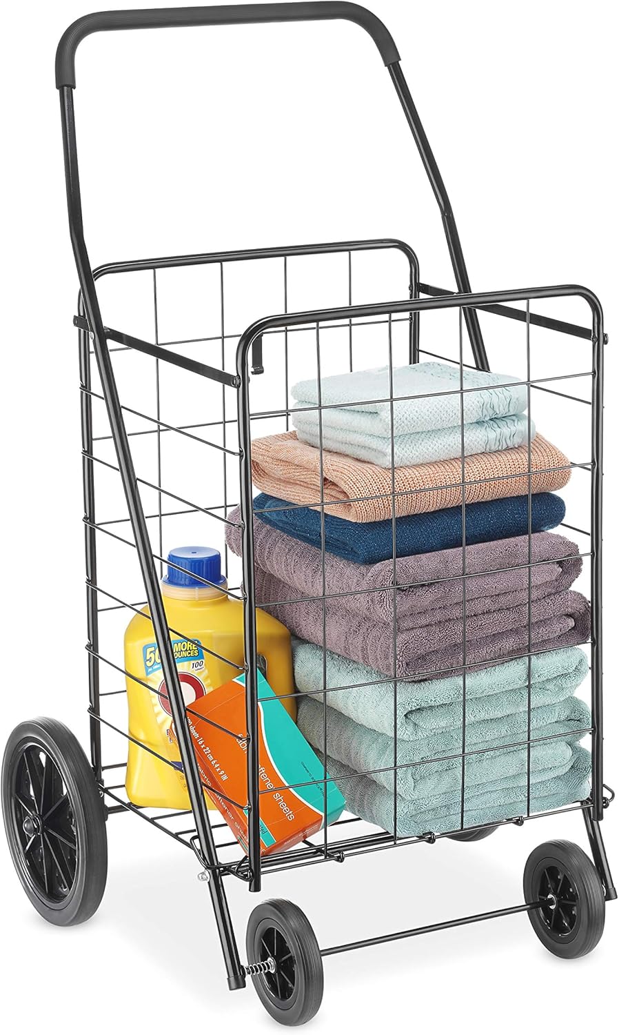 Whitmor Extra Large Utility Foldable Shopping Cart with Wheels, 100 Lb Capaci...