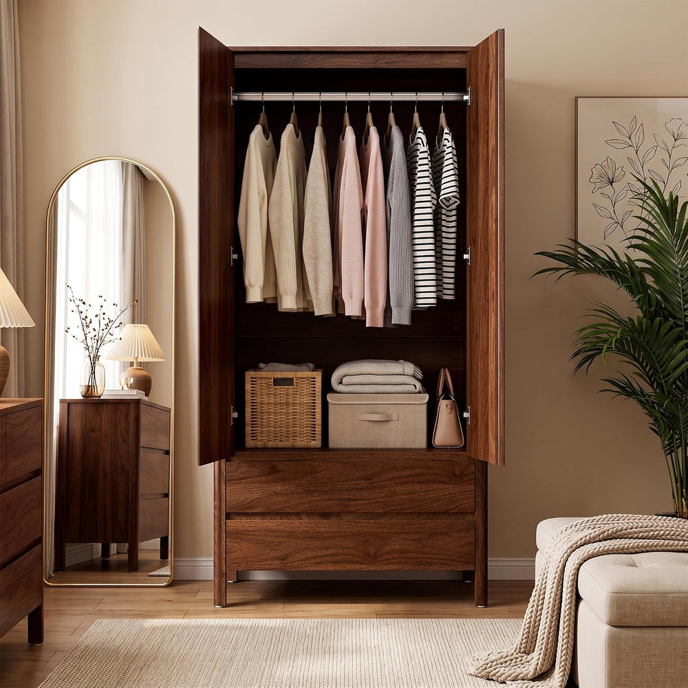 Armoire Wardrobe Closet, 70.9" Tall Wardrobe Cabinet with 2 Doors, 2 Lar...