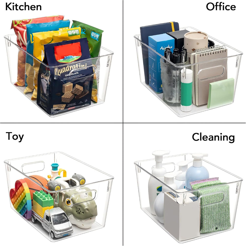 Tiawudi Set of 10 Clear Plastic Storage Bins, 4 Large and 6 Small Stackable S...