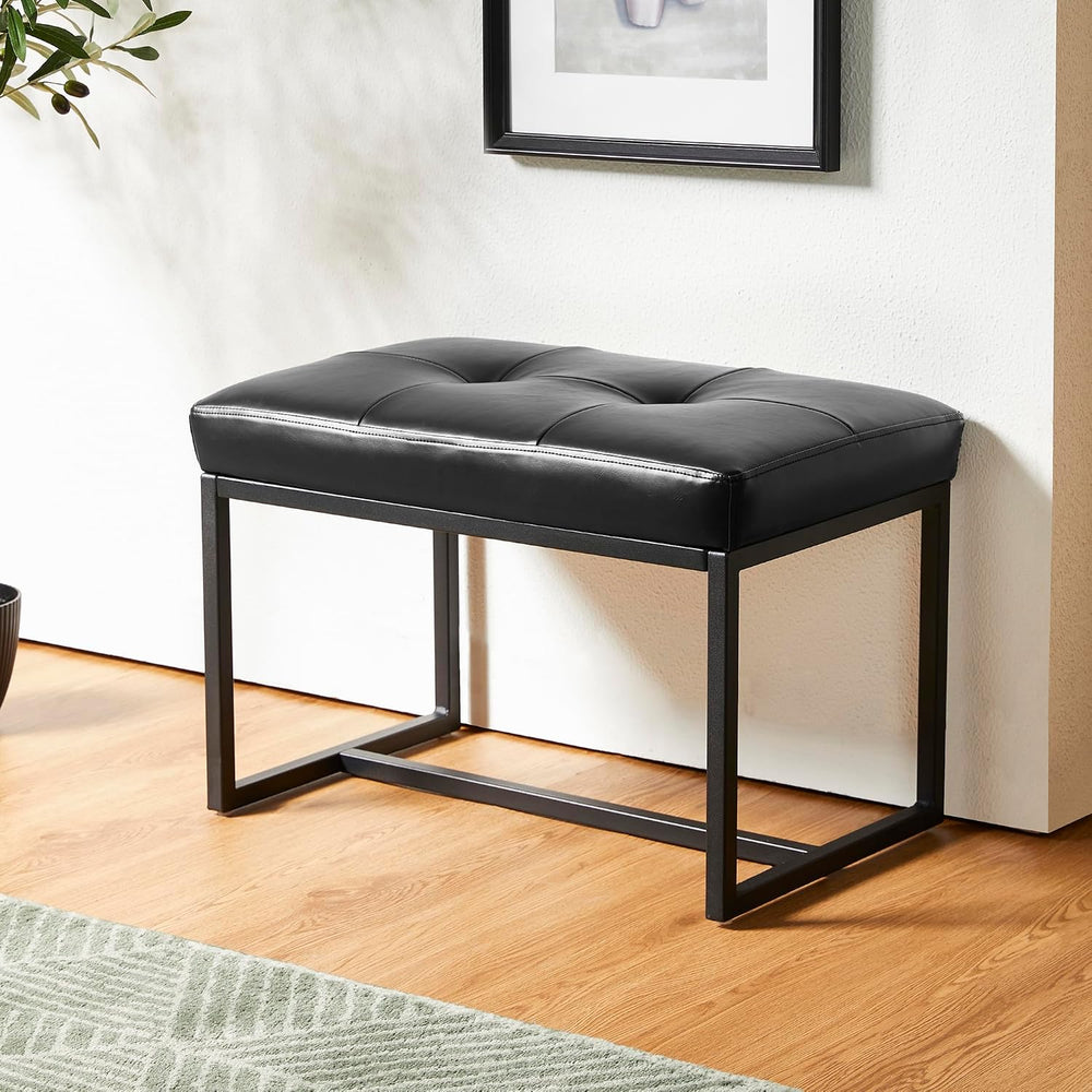 Glitzhome Ottoman Bench, Modern PU Leather Vanity Stools Chairs with Metal Fr...
