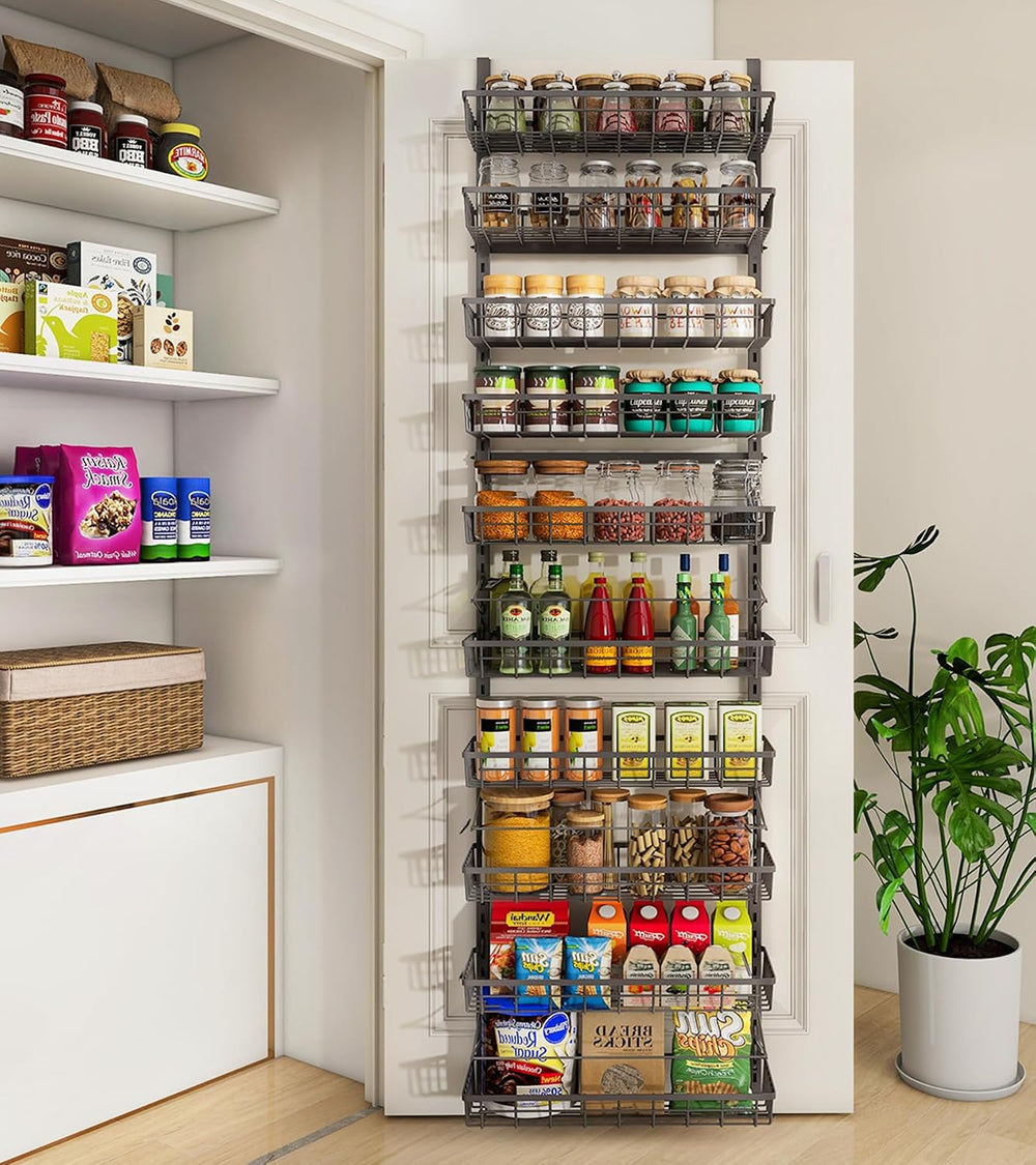 Mefirt 10-Tier Over The Door Pantry Organizer, 2 in 1 Wall Mount & Hanging