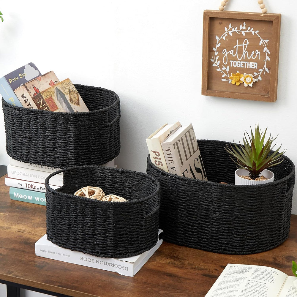 Vagusicc Wicker Basket, Set of 3 Round Storage Baskets for Organizing, Woven ...