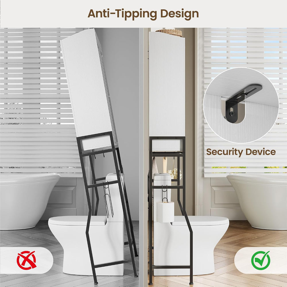 Over The Toilet Storage Cabinet with 2-Door & Metal Stand, White
