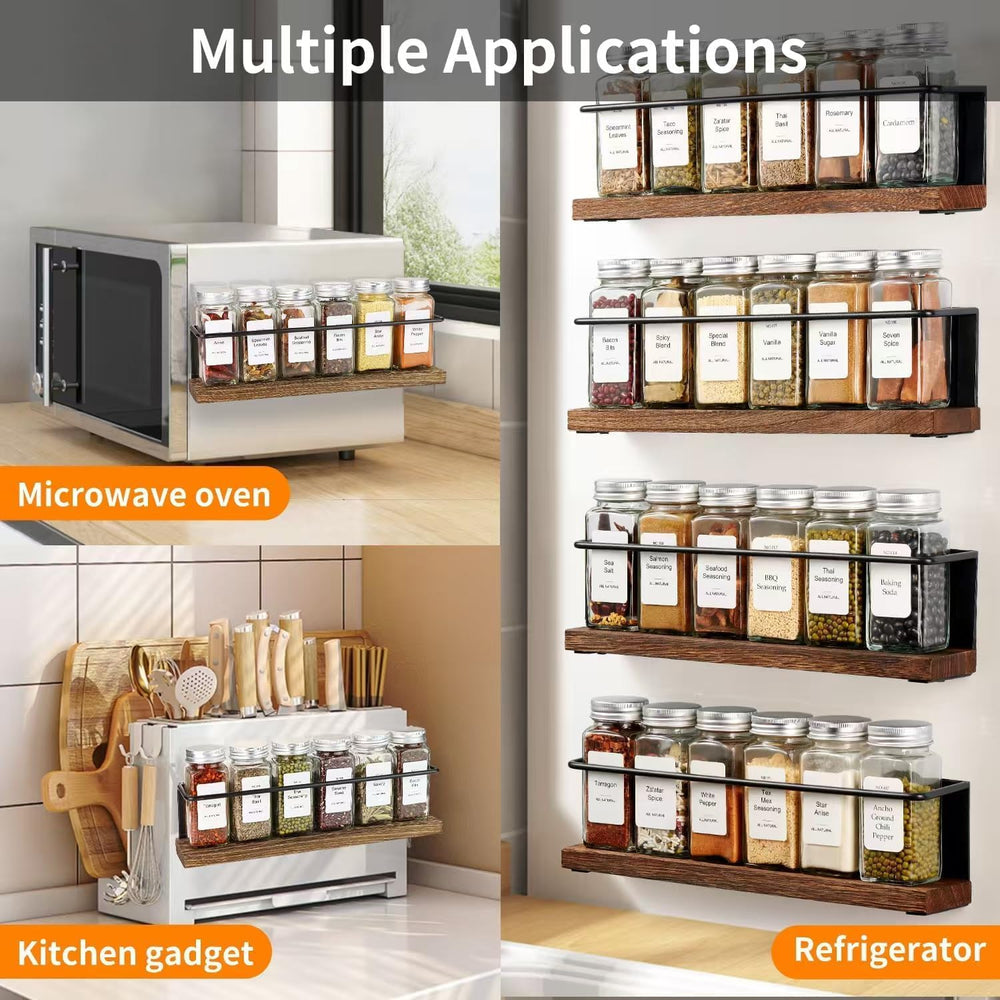 Magnetic Spice Rack with 24 Jars, 216 Labels, 1 Steel Funnel for Refrigerator...