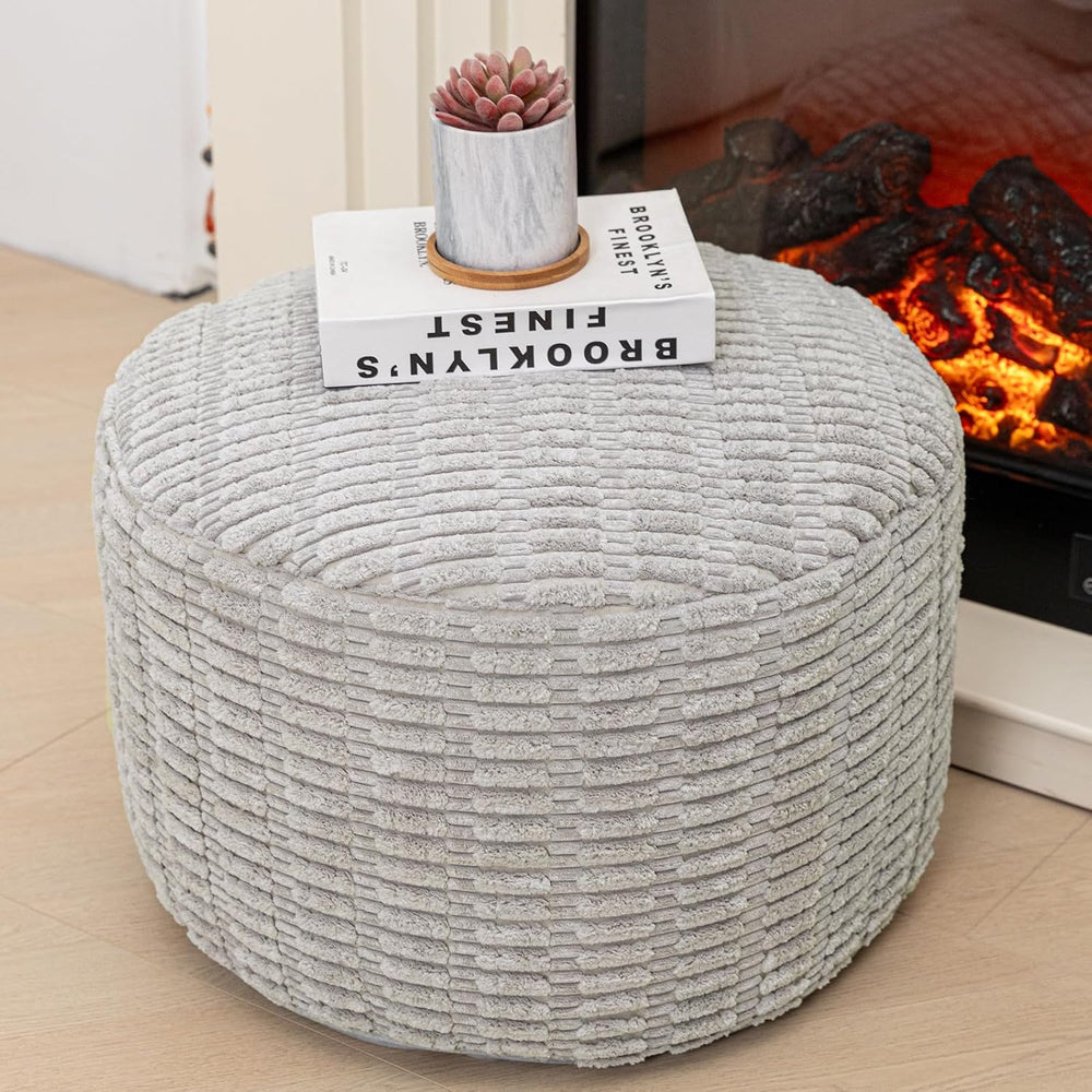 Asuprui Round Ottoman Pouf Foot Stool, Light Gray, 20x14In,Couch Foot Rest