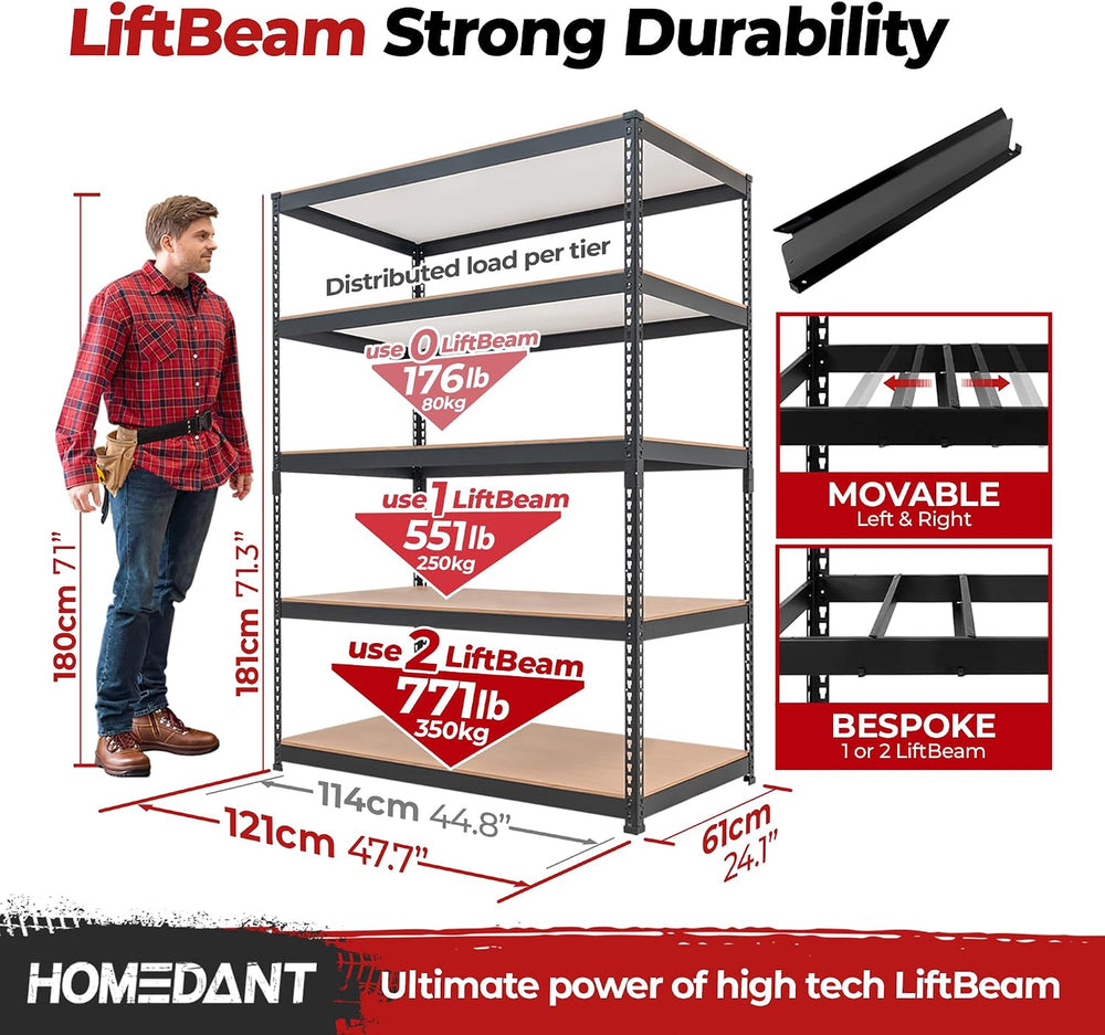 HOMEDANT Black 47.7" Deep 5 Tier Storage Shelves Garage Shelving Unit Metal