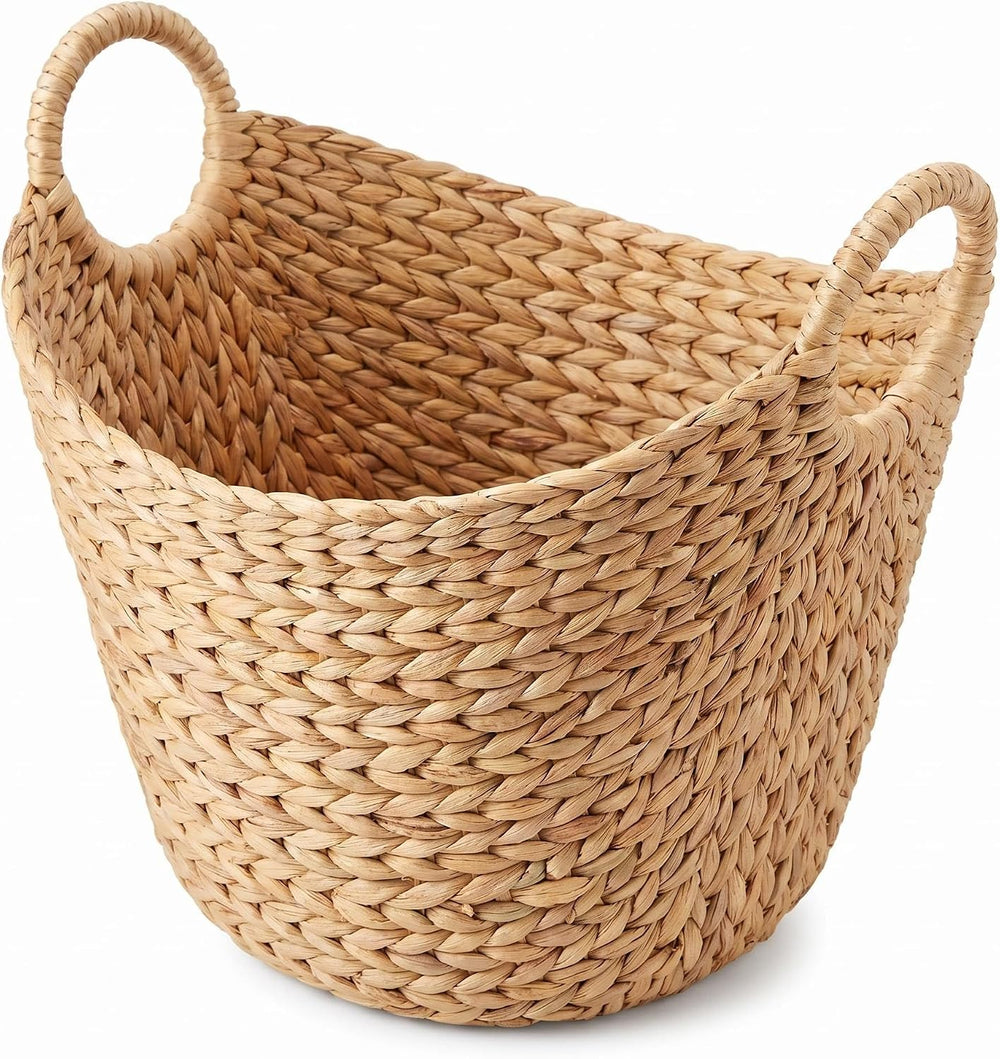 Extra Large Water Hyacinth Storage Basket with Handles, Natural Bin