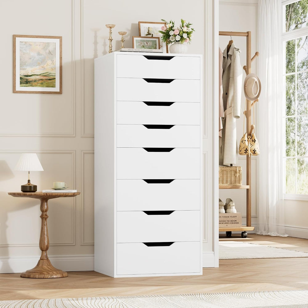 FACBOTALL 44.5" Tall White Dresser, 8 Drawer Dresser with Groove Handles