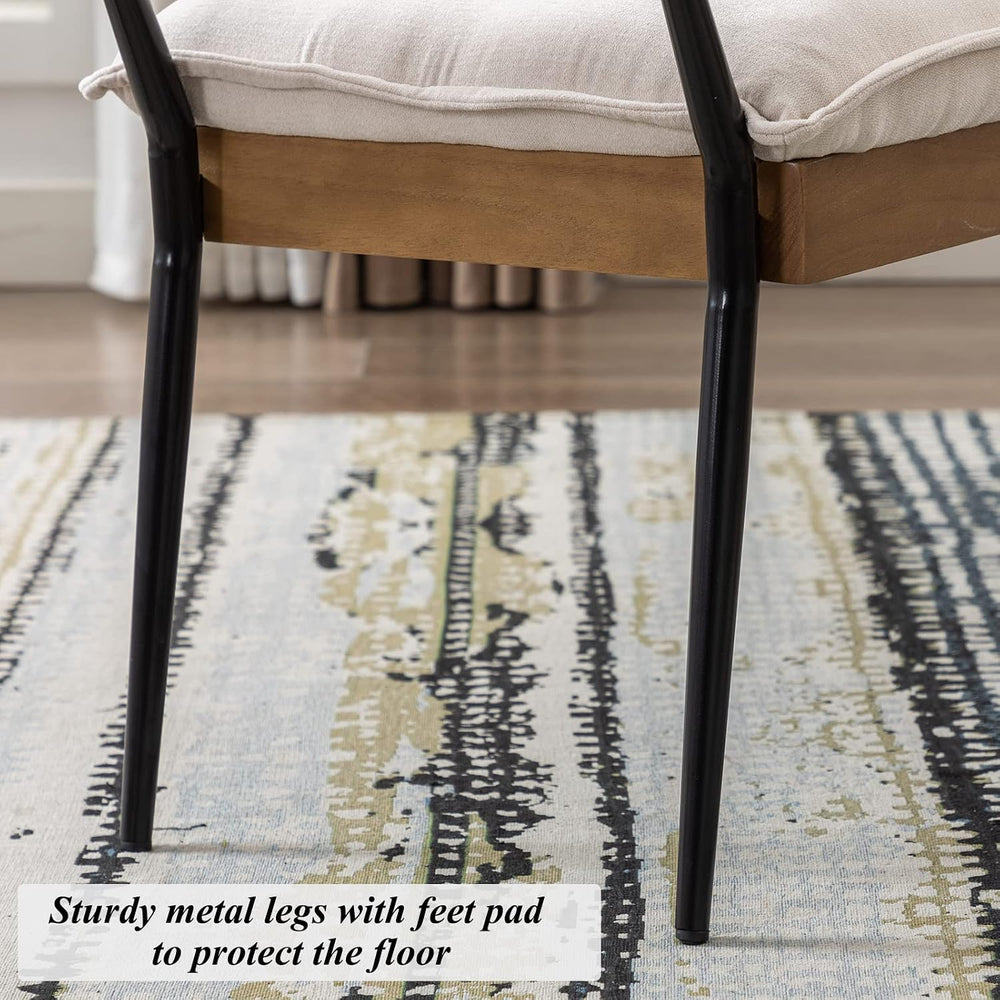 DUOMAY Modern Chenille Ottoman Bench with Arms & Metal Legs, White