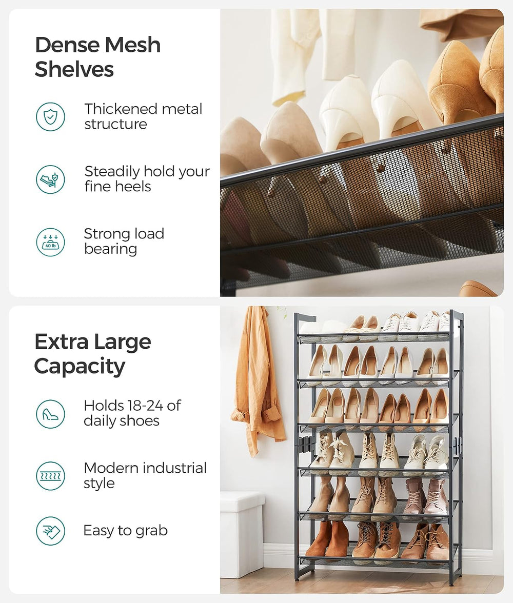 SONGMICS Metal Shoe Rack, 6-Tier Shoe Orgainzer, Holds 18-24 Pairs