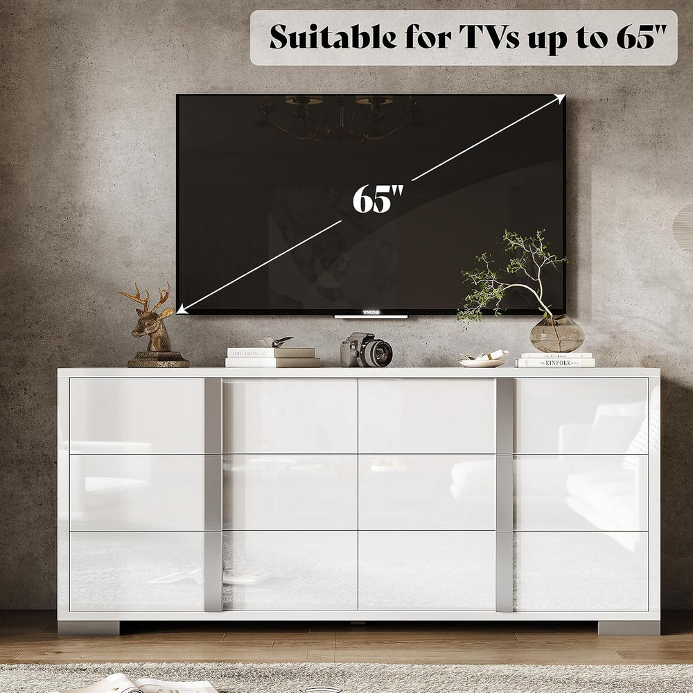 AMERLIFE 6 Drawer Dresser, Modern Storage Chest, High Gloss Finish, White