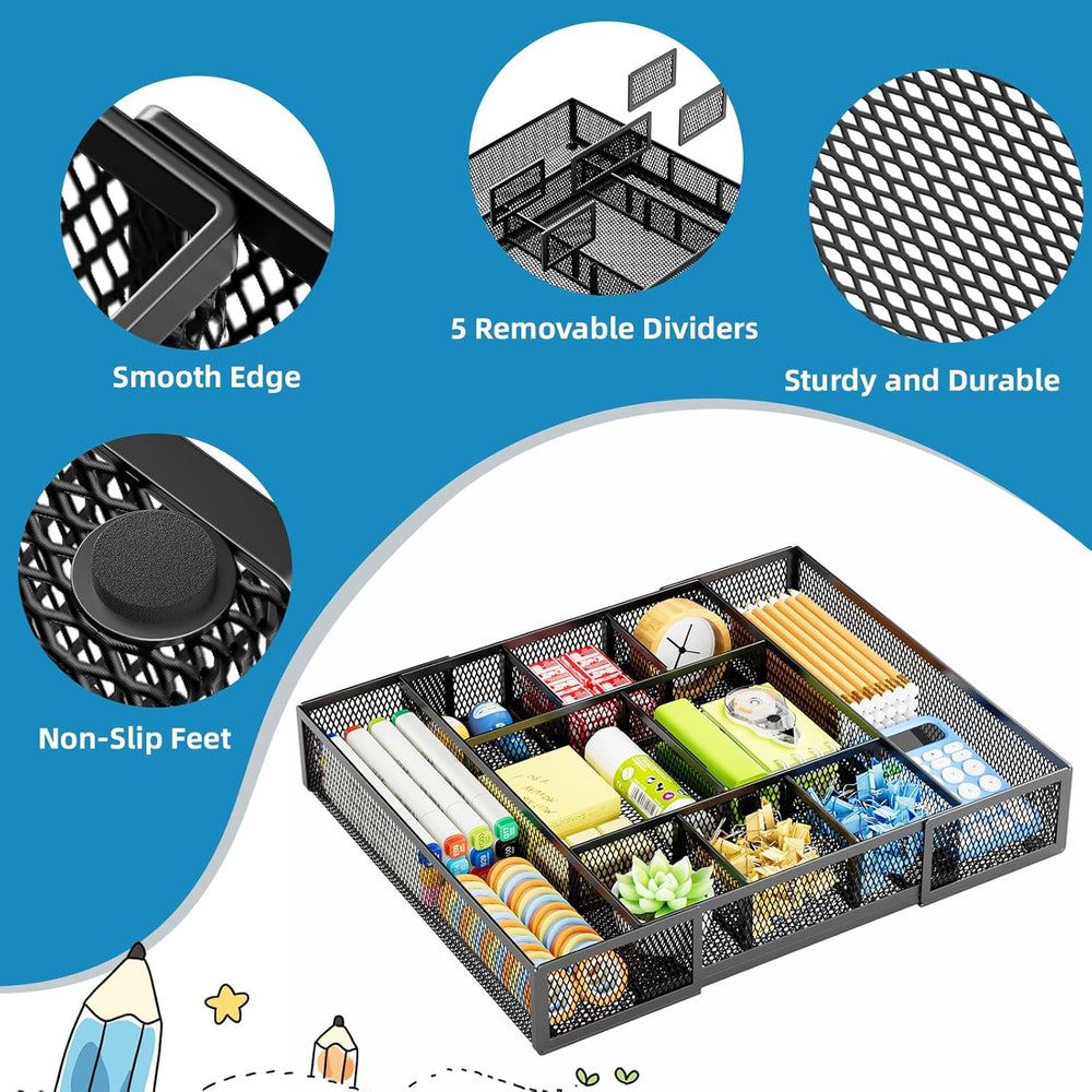 Marbrasse Expandable Desk Drawer Organizer, Mesh Drawer Organizer Tray with 1...