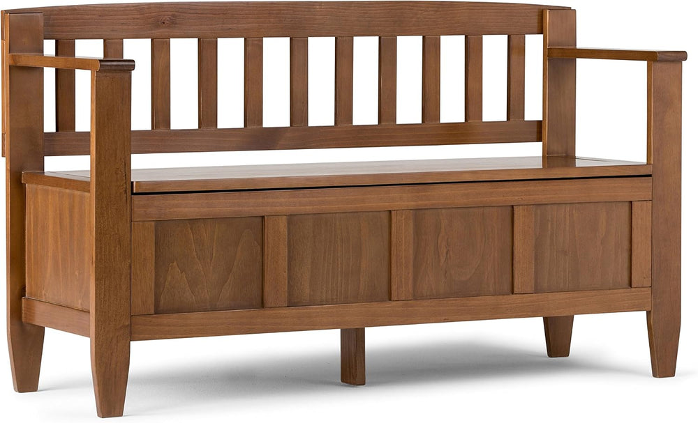 SIMPLIHOME Brooklyn 48" Wide Solid Wood Storage Bench in Saddle Brown