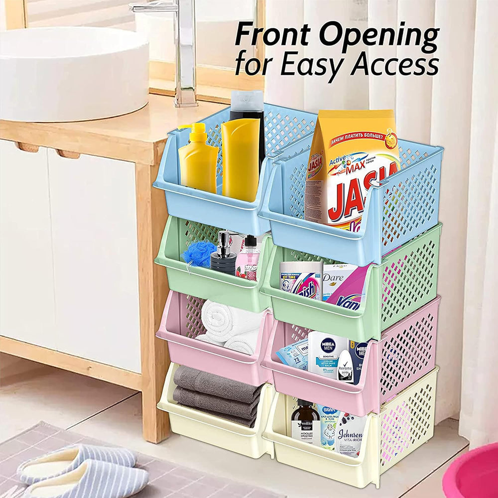 Skywin Stackable Storage Bins Open Front for Pantry Storage, 4 Pack - Multi
