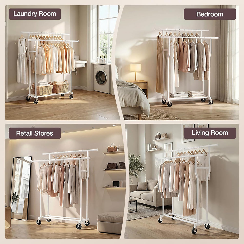Clothes Rack, Double Rods Rolling Clothing Rack for Hanging Clothes Load 260 ...