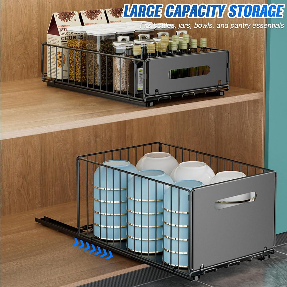 Pull Out Cabinet Organizer, No Drill Slide Out Pantry Drawer 2 Pack