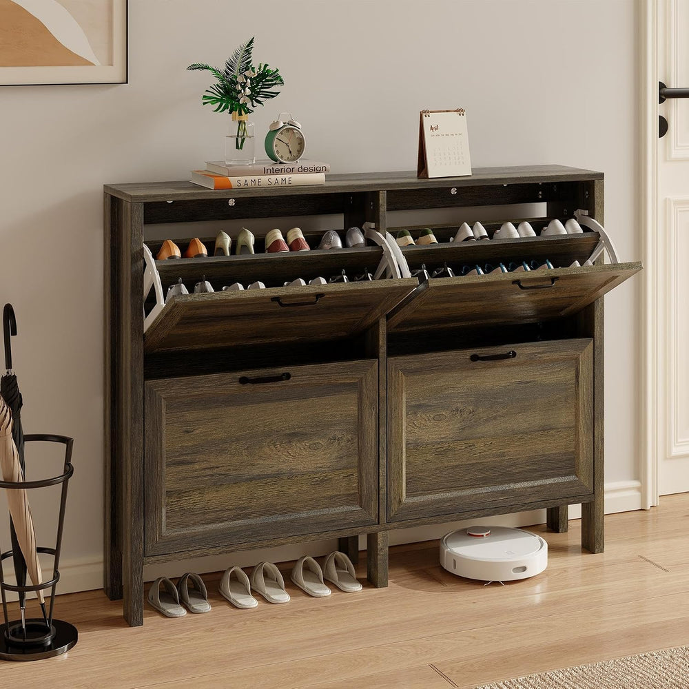 LOUVIXA Shoe Cabinet with 4 Flip Drawers, Narrow Shoe Storage Cabinet, Freest...