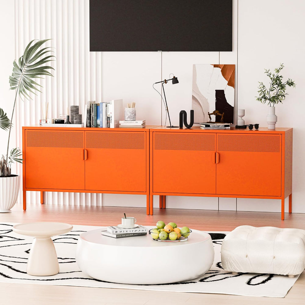 Washsemba 2 Door Accent Cabinet,Orange Metal Storage Cabinet with Adjustable ...