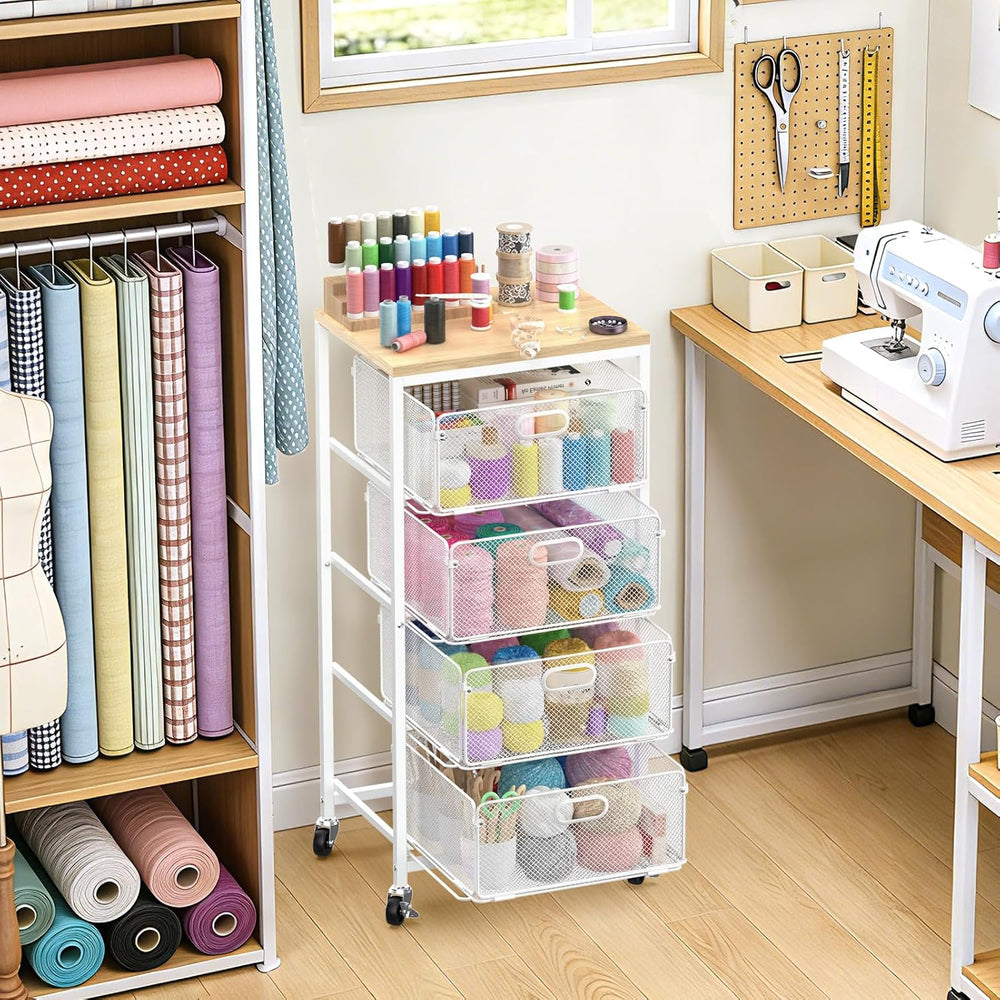 Kitchen Storage Cart with Drawers,Metal Snack Cart Organizer,White