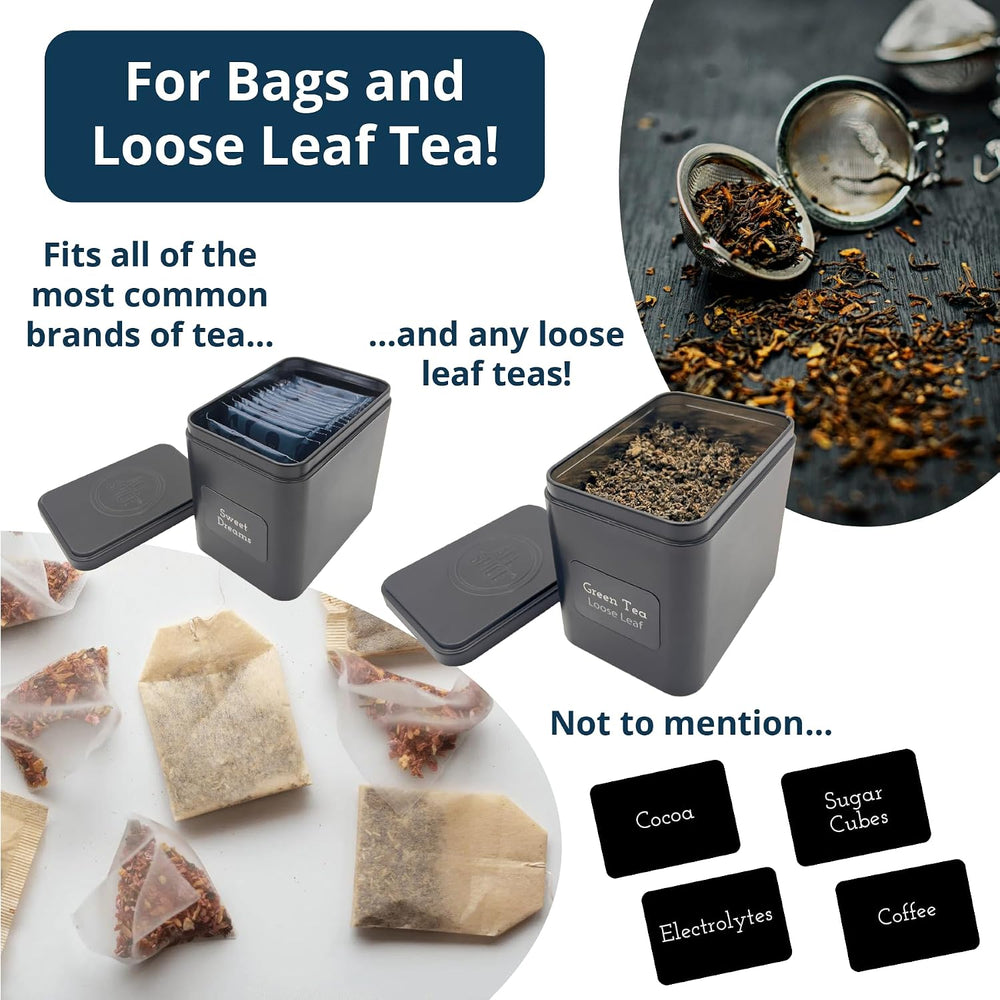 AllSpice Tea Organizer Rack with 9 Tins & 160 Magnetic Labels – Perfect f...