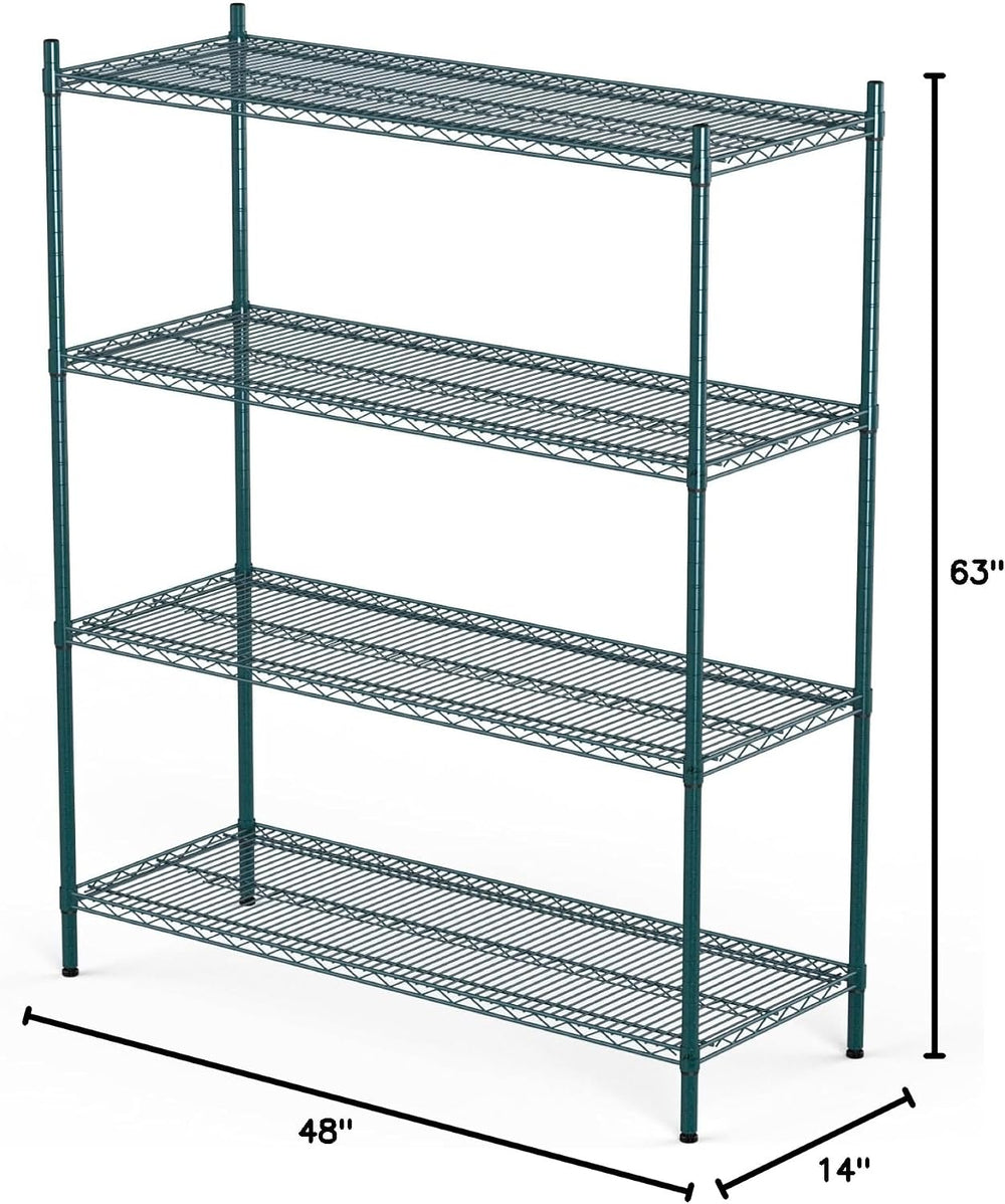 APLSS NSF 4-Tier Green-Epoxy Storage Shelves, 14"x48"x63", Moi...