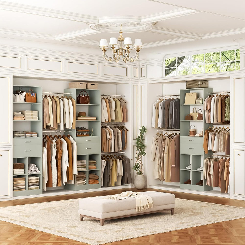 Besiost Closet System, 4-8 FT Closet Organizer Tower with 2 Wooden Drawers an...