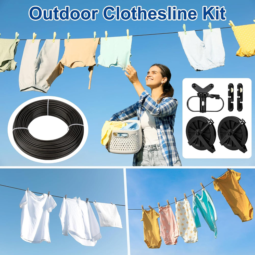 Outdoor Clothesline Kit, Metal Clothes line Pulley Kit for Outside